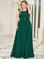 Glamorous Plus Size Round Neck A-Line Chiffon Bridesmaid Dresses with Open Back