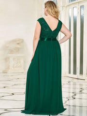 Glamorous Plus Size Round Neck A-Line Chiffon Bridesmaid Dresses with Open Back