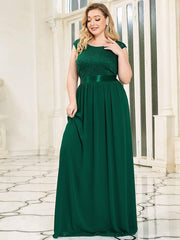 Glamorous Plus Size Round Neck A-Line Chiffon Bridesmaid Dresses with Open Back