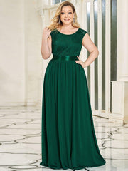 Glamorous Plus Size Round Neck A-Line Chiffon Bridesmaid Dresses with Open Back