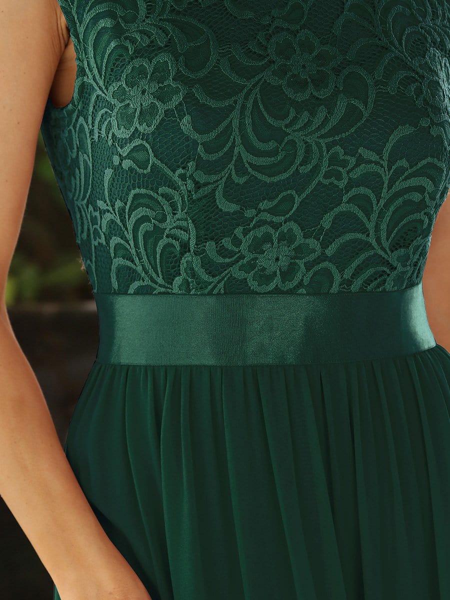 Vintage Round Neck A-Line Lace Bridesmaid Dress with Open Back