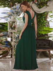 Vintage Round Neck A-Line Lace Bridesmaid Dress with Open Back