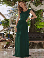 Vintage Round Neck A-Line Lace Bridesmaid Dress with Open Back