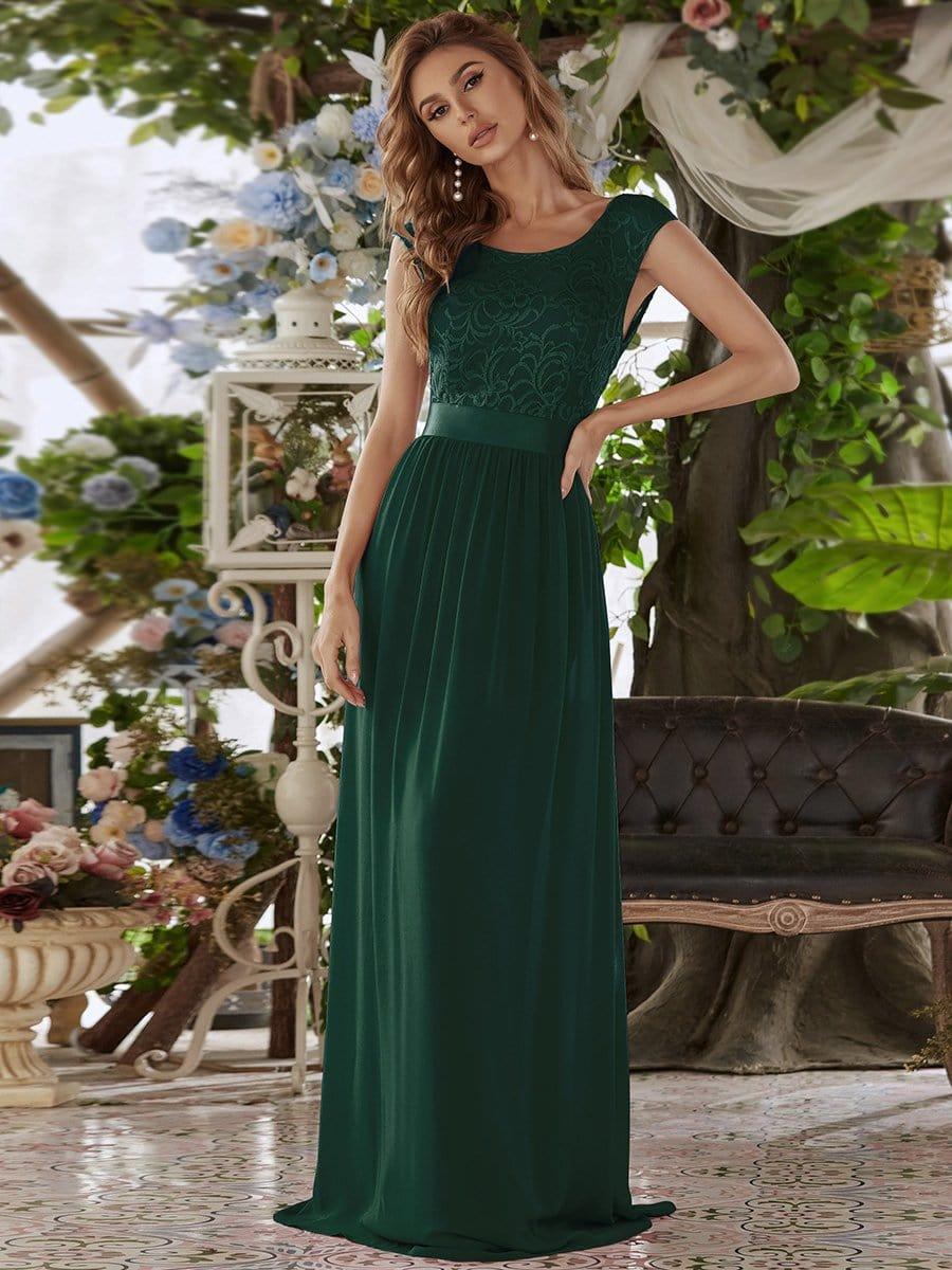 Vintage Round Neck A-Line Lace Bridesmaid Dress with Open Back