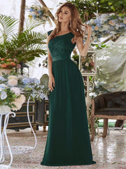 Vintage Round Neck A-Line Lace Bridesmaid Dress with Open Back