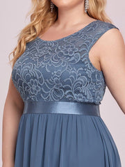 Glamorous Plus Size Round Neck A-Line Chiffon Bridesmaid Dresses with Open Back