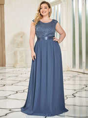 Glamorous Plus Size Round Neck A-Line Chiffon Bridesmaid Dresses with Open Back