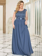 Glamorous Plus Size Round Neck A-Line Chiffon Bridesmaid Dresses with Open Back