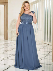 Glamorous Plus Size Round Neck A-Line Chiffon Bridesmaid Dresses with Open Back
