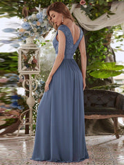 Vintage Round Neck A-Line Lace Bridesmaid Dress with Open Back