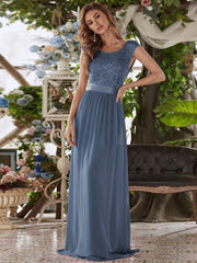 Vintage Round Neck A-Line Lace Bridesmaid Dress with Open Back