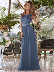 Vintage Round Neck A-Line Lace Bridesmaid Dress with Open Back