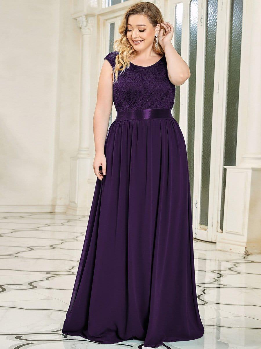 Vintage Round Neck A-Line Lace Bridesmaid Dress with Open Back