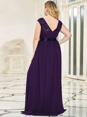 Glamorous Plus Size Round Neck A-Line Chiffon Bridesmaid Dresses with Open Back