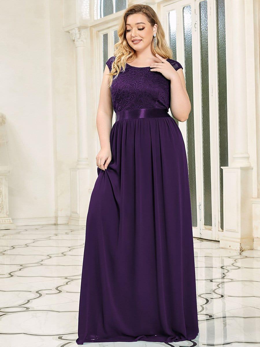 Glamorous Plus Size Round Neck A-Line Chiffon Bridesmaid Dresses with Open Back