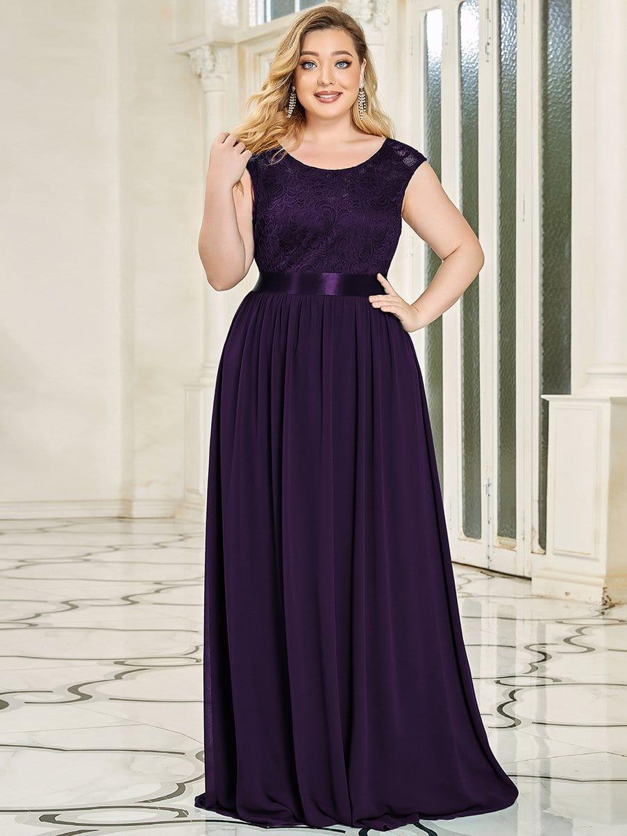 Glamorous Plus Size Round Neck A-Line Chiffon Bridesmaid Dresses with Open Back