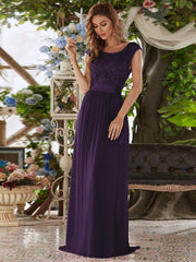 Vintage Round Neck A-Line Lace Bridesmaid Dress with Open Back