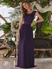 Vintage Round Neck A-Line Lace Bridesmaid Dress with Open Back