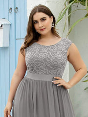 Glamorous Plus Size Round Neck A-Line Chiffon Bridesmaid Dresses with Open Back