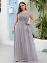 Classic Sleeveless A-Line Lace Bodice Bridesmaid Dress with Open Back