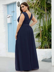 Classic Sleeveless A-Line Lace Bodice Bridesmaid Dress with Open Back