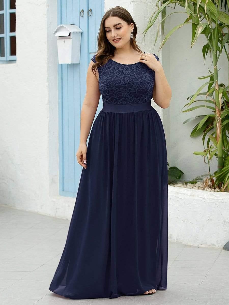 Glamorous Plus Size Round Neck A-Line Chiffon Bridesmaid Dresses with Open Back