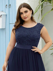 Glamorous Plus Size Round Neck A-Line Chiffon Bridesmaid Dresses with Open Back