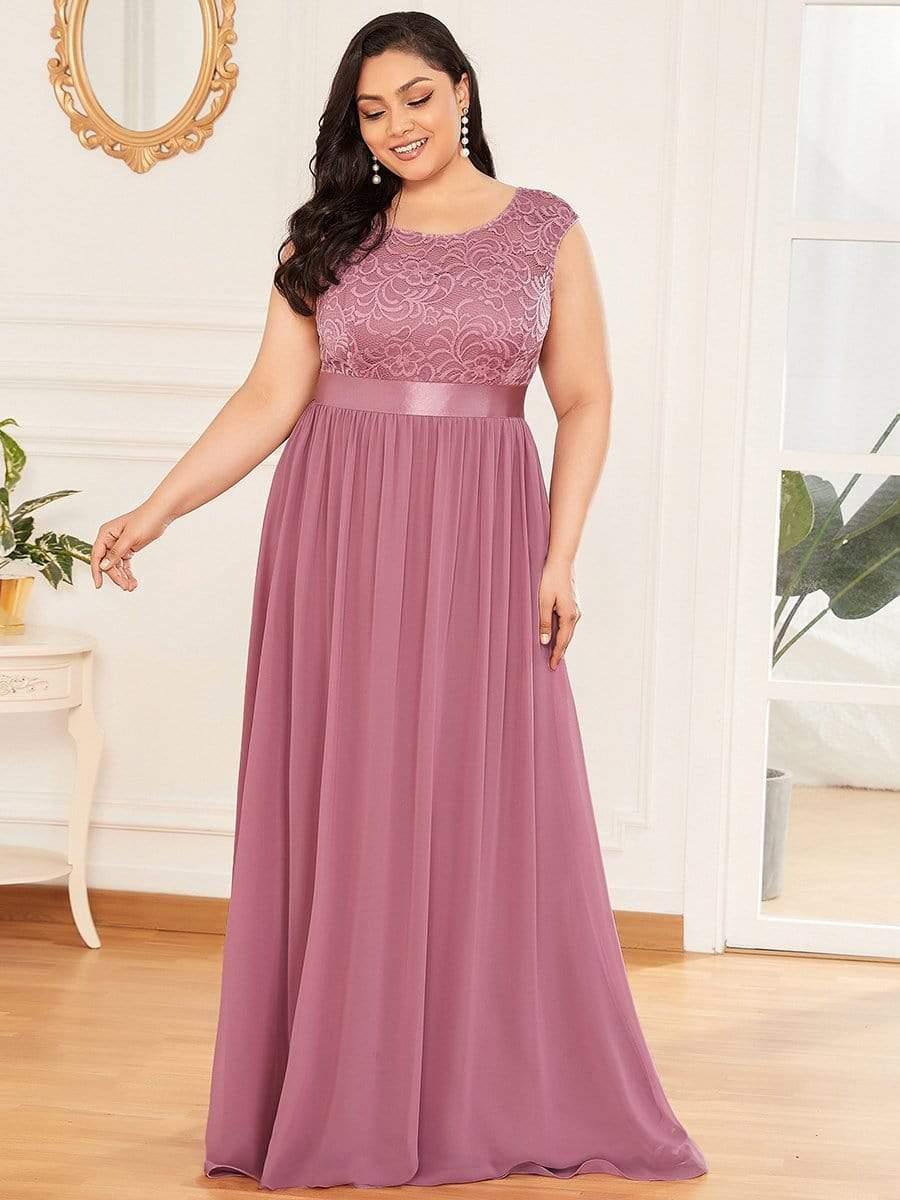 Classic Sleeveless A-Line Lace Bodice Bridesmaid Dress with Open Back