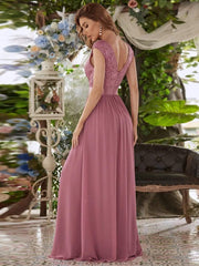 Classic Sleeveless A-Line Lace Bodice Bridesmaid Dress with Open Back