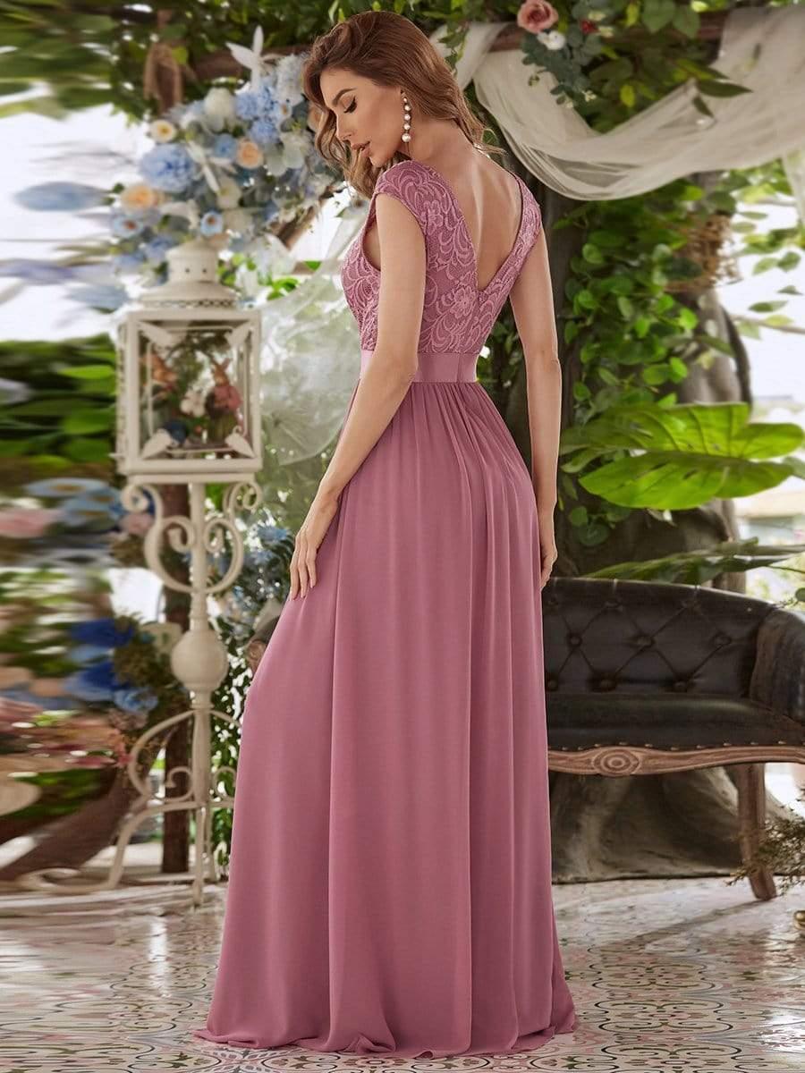 Classic Sleeveless A-Line Lace Bodice Bridesmaid Dress with Open Back