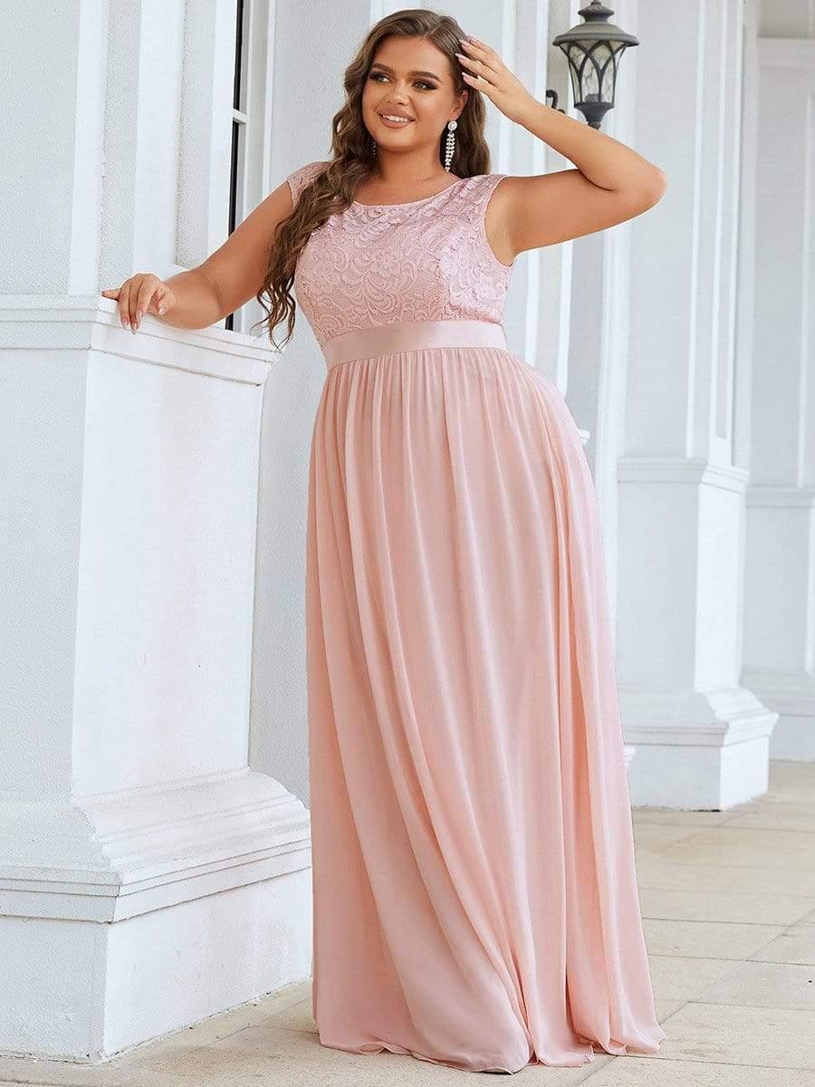 Glamorous Plus Size Round Neck A-Line Chiffon Bridesmaid Dresses with Open Back