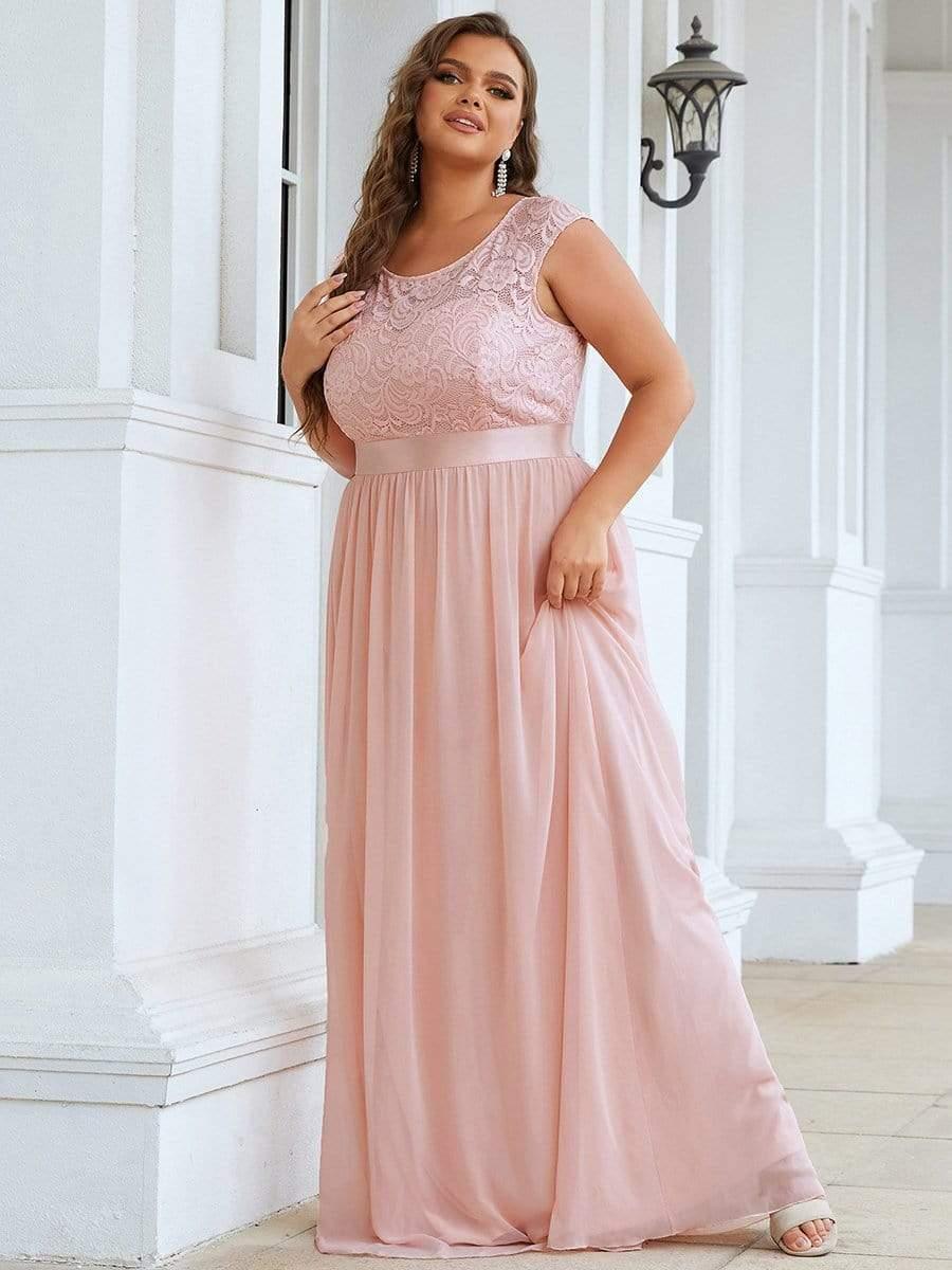 Glamorous Plus Size Round Neck A-Line Chiffon Bridesmaid Dresses with Open Back