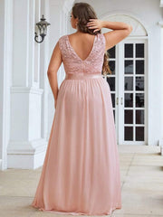 Glamorous Plus Size Round Neck A-Line Chiffon Bridesmaid Dresses with Open Back
