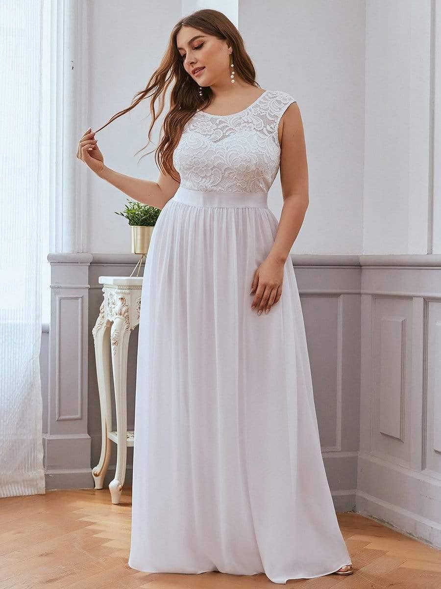Glamorous Plus Size Round Neck A-Line Chiffon Bridesmaid Dresses with Open Back