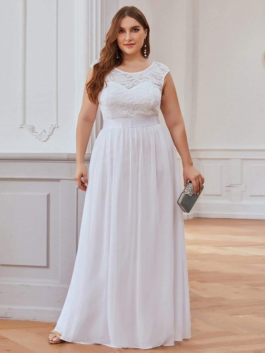 Glamorous Plus Size Round Neck A-Line Chiffon Bridesmaid Dresses with Open Back