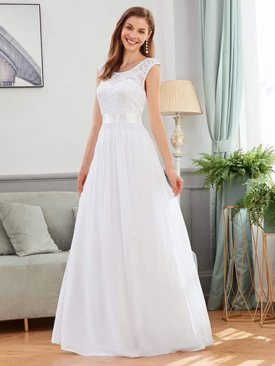 Classic Sleeveless A-Line Lace Bodice Bridesmaid Dress with Open Back