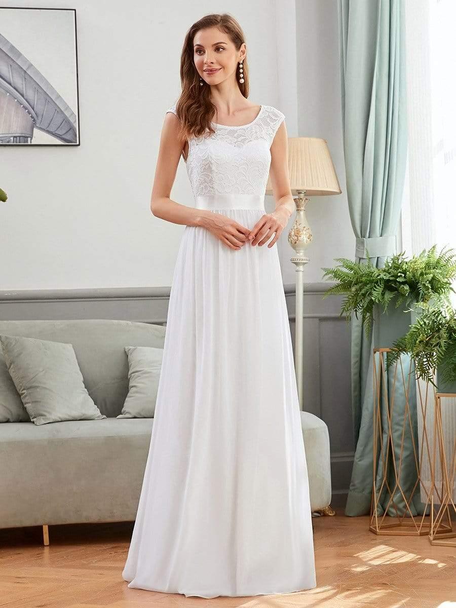 Classic Sleeveless A-Line Lace Bodice Bridesmaid Dress with Open Back