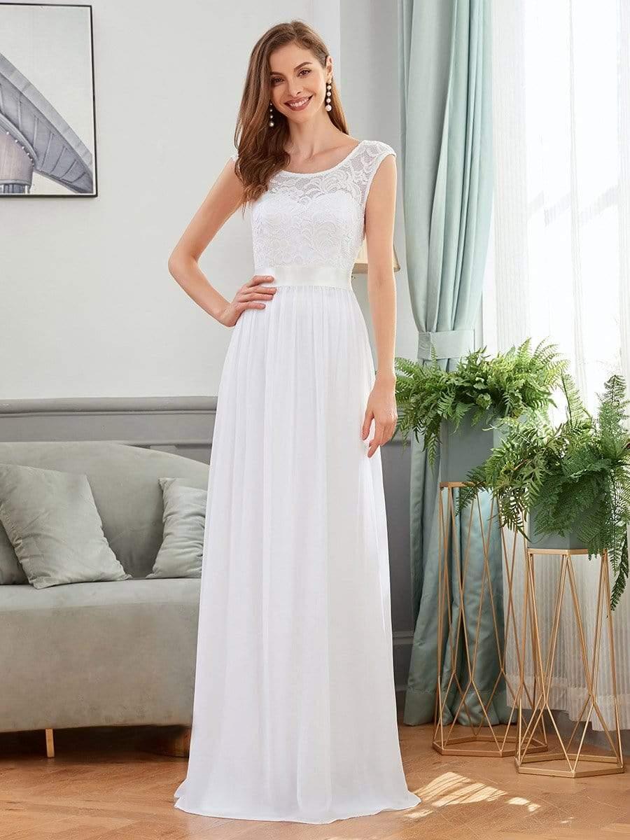 Classic Sleeveless A-Line Lace Bodice Bridesmaid Dress with Open Back