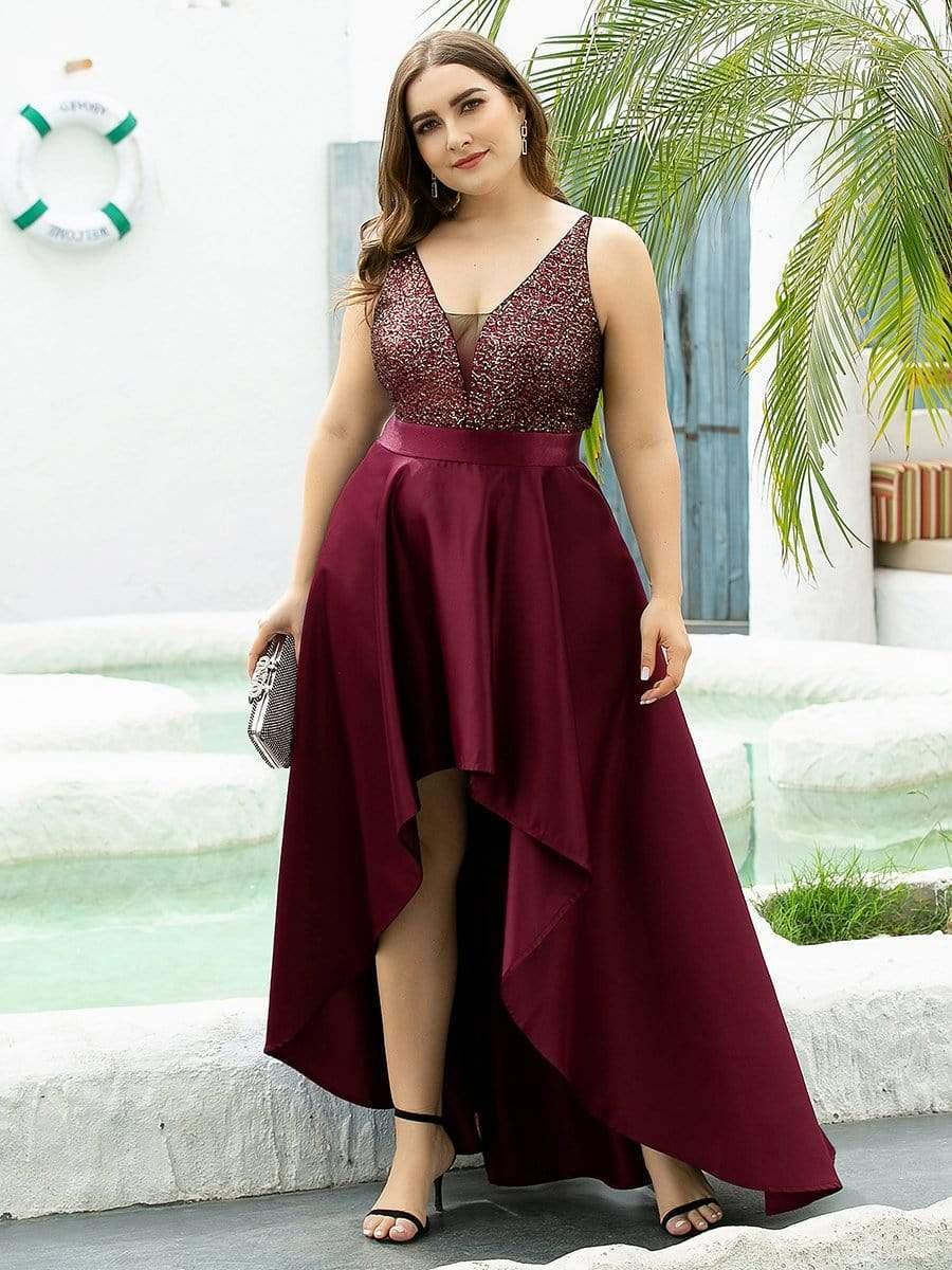 Deluxe Hi-Lo Sleeveless Sequin Plus Size Dresses