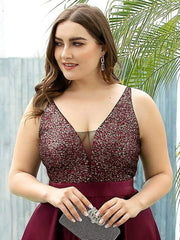 Deluxe Hi-Lo Sleeveless Sequin Plus Size Dresses