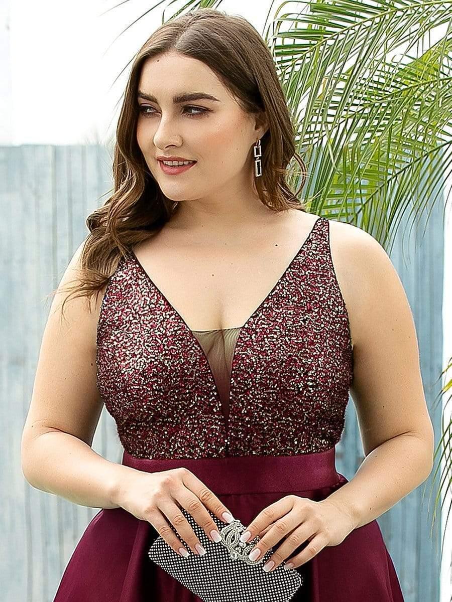 Deluxe Hi-Lo Sleeveless Sequin Plus Size Dresses