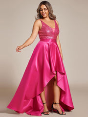 Deluxe Hi-Lo Sleeveless Sequin Plus Size Dresses