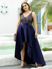 Deluxe Hi-Lo Sleeveless Sequin Plus Size Dresses