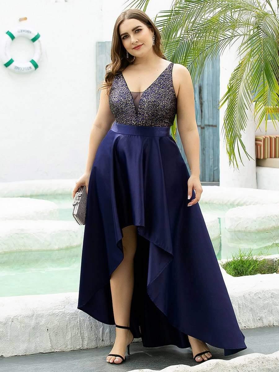 Deluxe Hi-Lo Sleeveless Sequin Plus Size Dresses