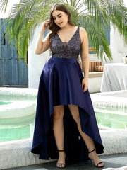 Deluxe Hi-Lo Sleeveless Sequin Plus Size Dresses