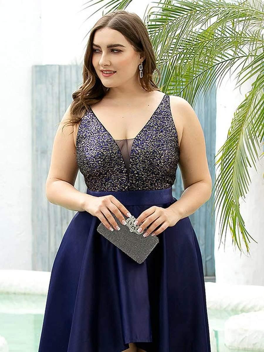 Deluxe Hi-Lo Sleeveless Sequin Plus Size Dresses
