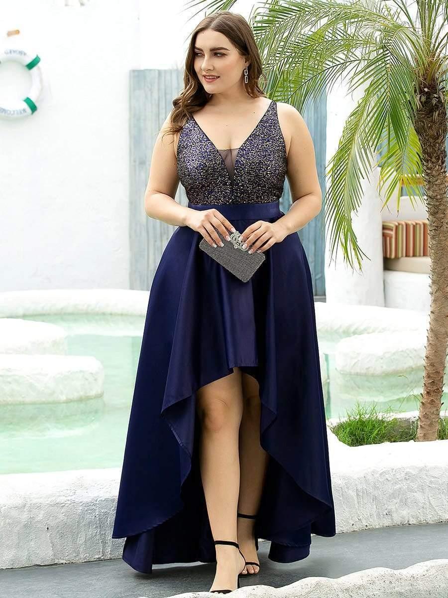 Deluxe Hi-Lo Sleeveless Sequin Plus Size Dresses