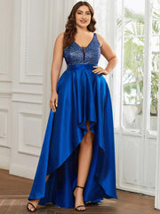 Deluxe Hi-Lo Sleeveless Sequin Plus Size Dresses