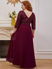 Luxurious Plus Size A-Line Sequin Formal Evening Dress with Sleeves