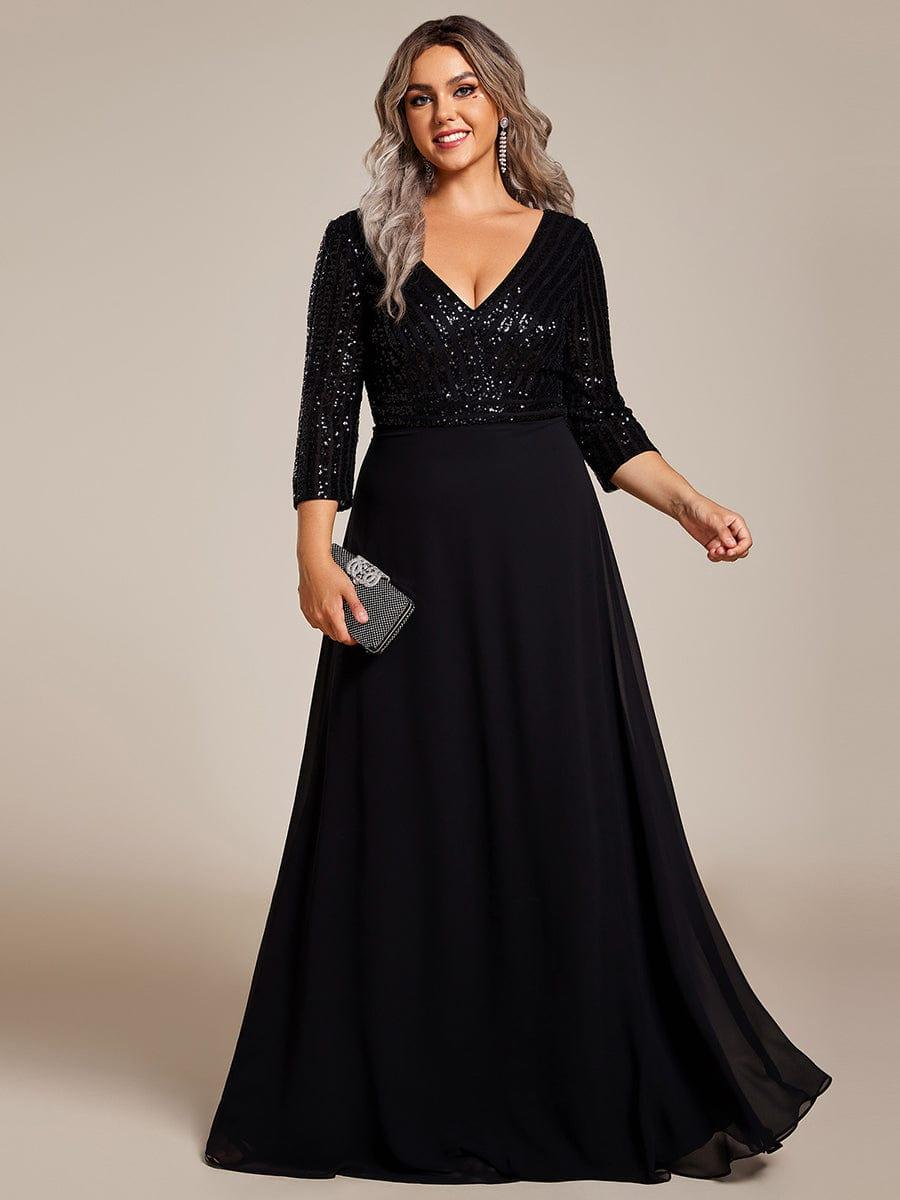 Luxurious Plus Size A-Line Sequin Formal Evening Dress with Sleeves